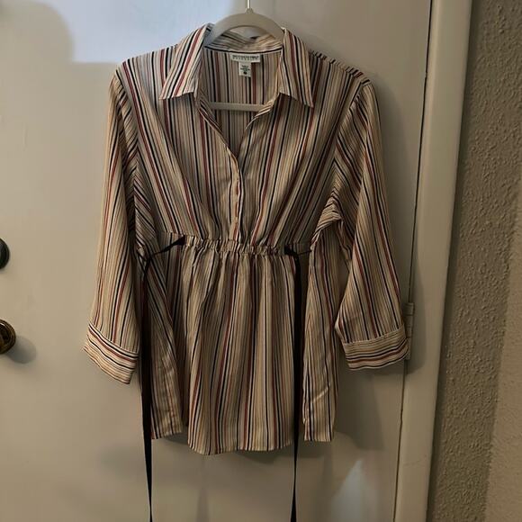Motherhood Maternity Striped Button Up Tie Belt Elastic Waist Top L Multicolor - Picture 3 of 11